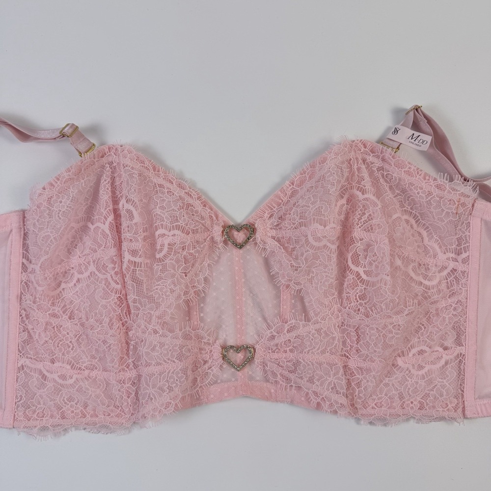 Victoria's Secret Dream Angels Lace Shine Heartware Pink Corset Top M-DD *Read